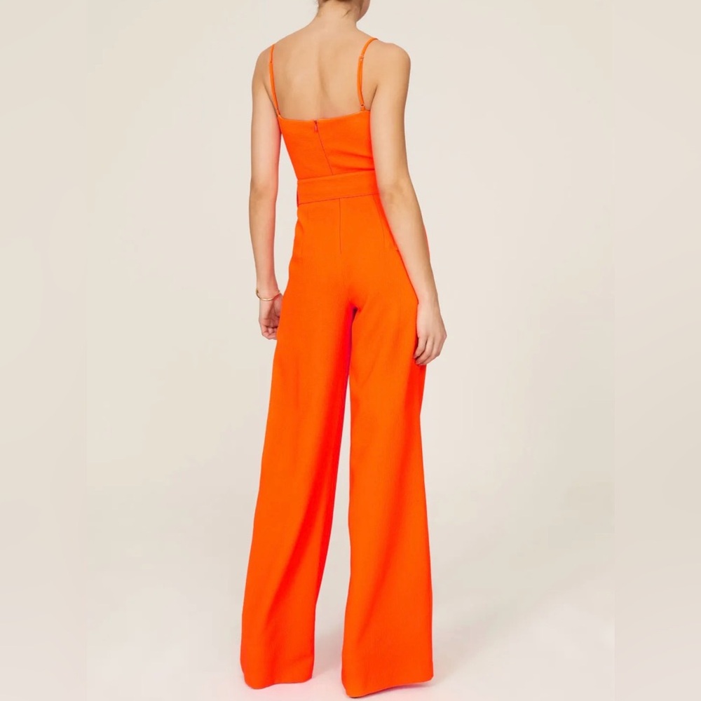 Black Halo Evie Wide-Leg V-Neck Belted Sleeveless Orange Jumpsuit W/Pockets Sz 2 - Picture 3 of 8